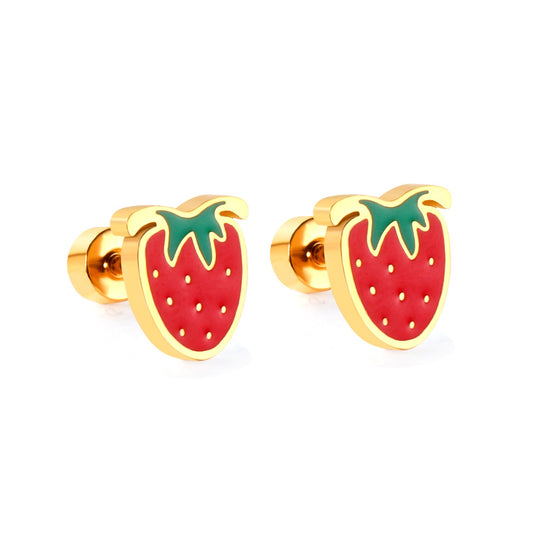 Cute Strawberry 18K Gold Plated Children's Earrings - Twisty Locks - Kids and Women Hair Accessories, Fashion Clothing and Jewellery India