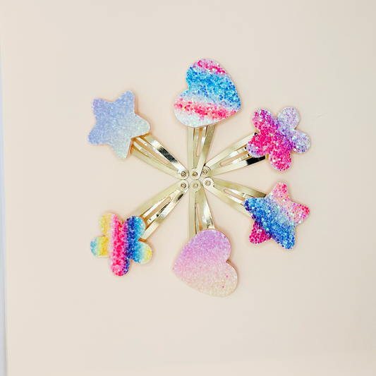 Glitter Sparkle Tic Tac Snap Pins - Set of 6 - Twisty Locks - Kids and Women Hair Accessories, Fashion Clothing and Jewellery India