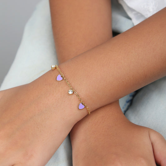 Lavender Heart 18K Gold Plated Children's Bracelet - Twisty Locks - Kids and Women Hair Accessories, Fashion Clothing and Jewellery India