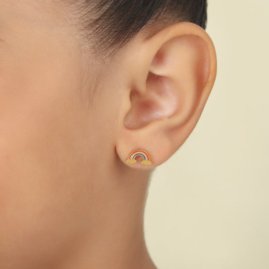 Rainbow Cloud 18K Gold Plated Children's Earrings - Twisty Locks - Kids and Women Hair Accessories, Fashion Clothing and Jewellery India