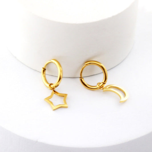 Star & Moon Hoops 18K Gold Plated Children's Earrings - Twisty Locks - Kids and Women Hair Accessories, Fashion Clothing and Jewellery India