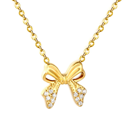 Pavé Bow CZ necklace for women – delicate bow pendant 18K gold-plated by Twisty Locks