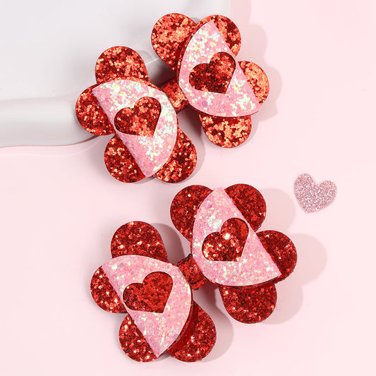 Glitter Heart Hair Bows for girls – sparkling heart bow set of 2 by Twisty Locks