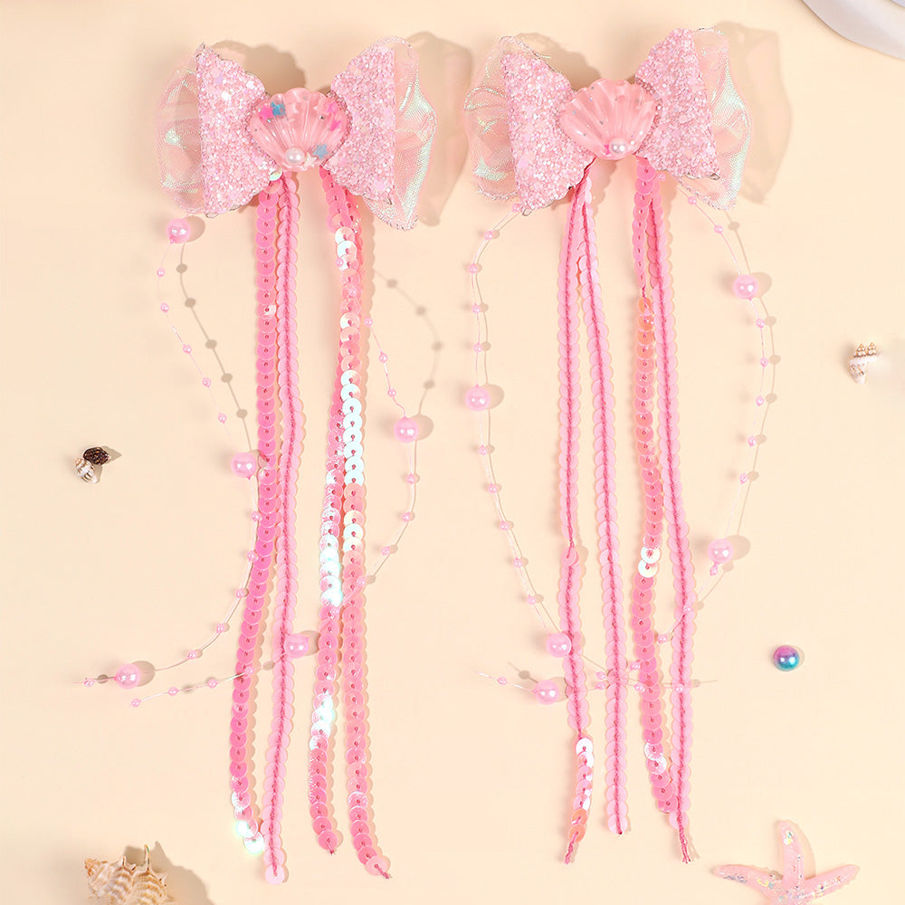 Seashell Ribbon Tail Hair Clips Set of 2