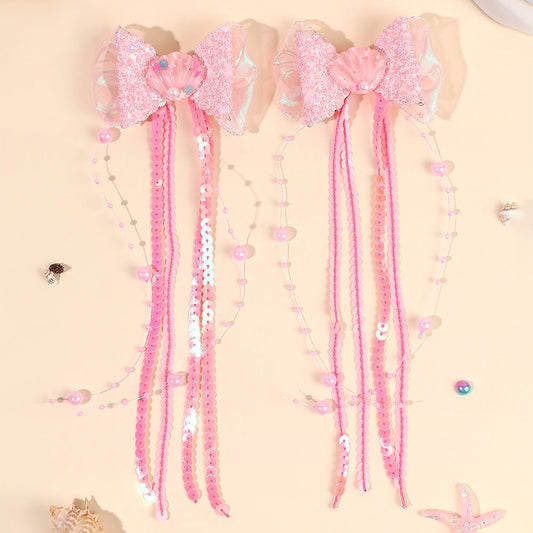 Seashell Ribbon Tail Hair Clips for girls – cute beach-inspired design by Twisty Locks