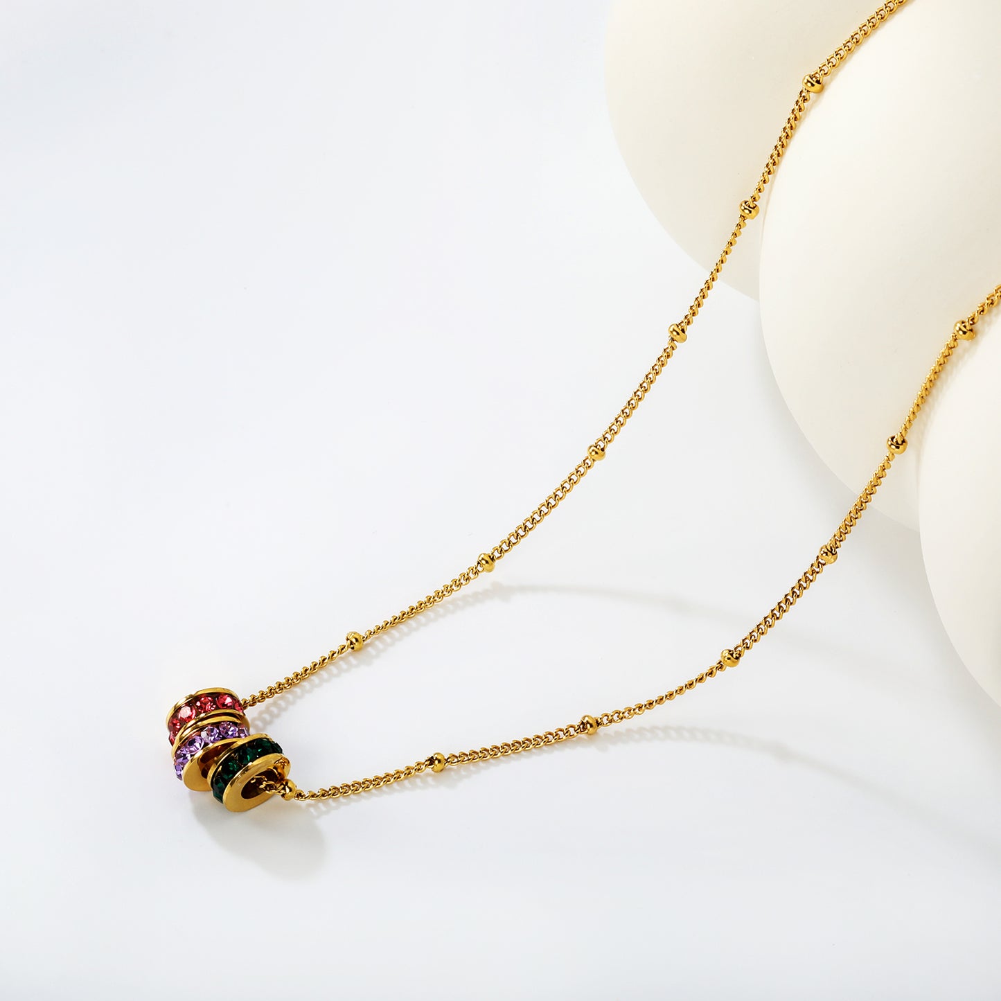 Rainbow Ring Stack CZ 18K Gold-Plated Necklace