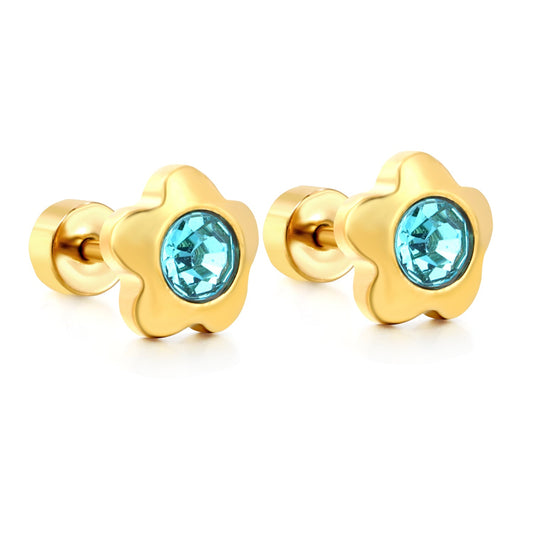 Aqua Flower gold earrings – main product shot on white by Twisty Locks
