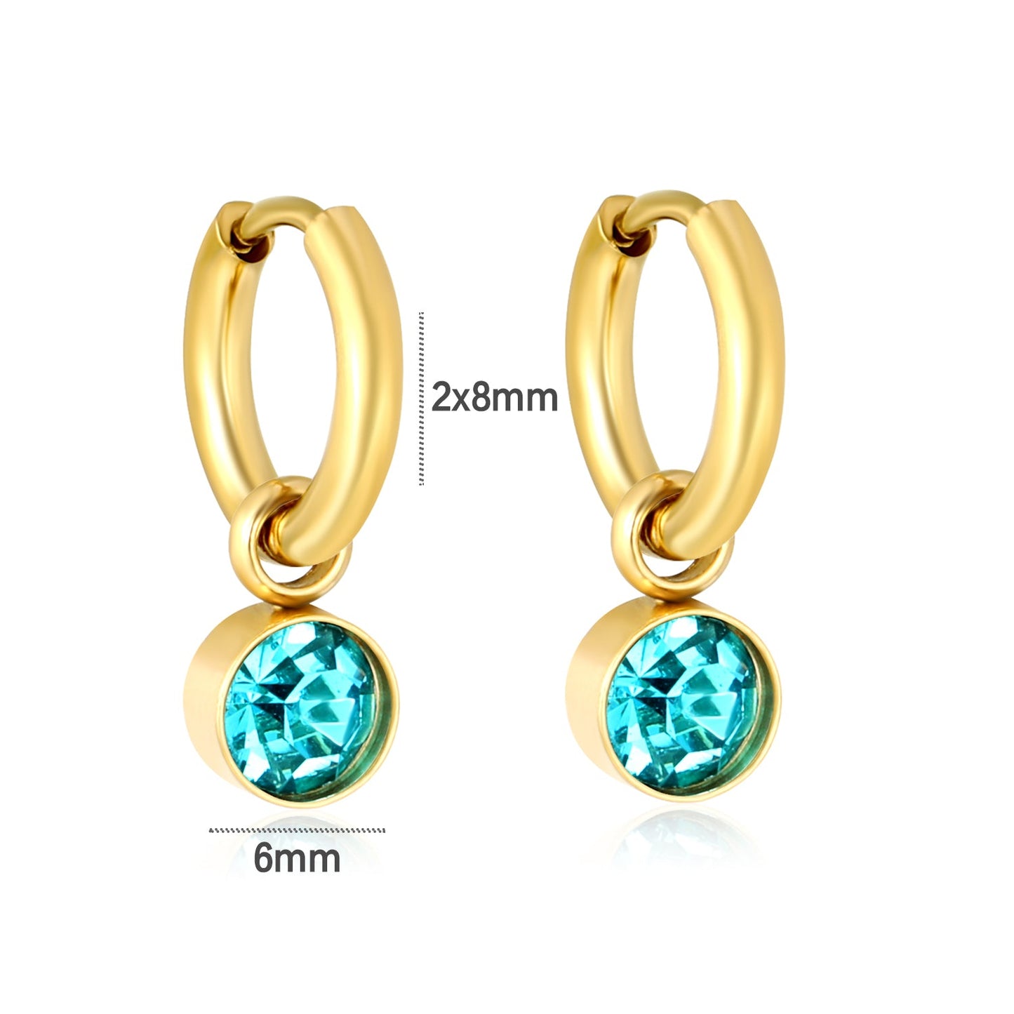 Aquamarine Charm Hoops detail – aquamarine crystal charm close-up by Twisty Locks