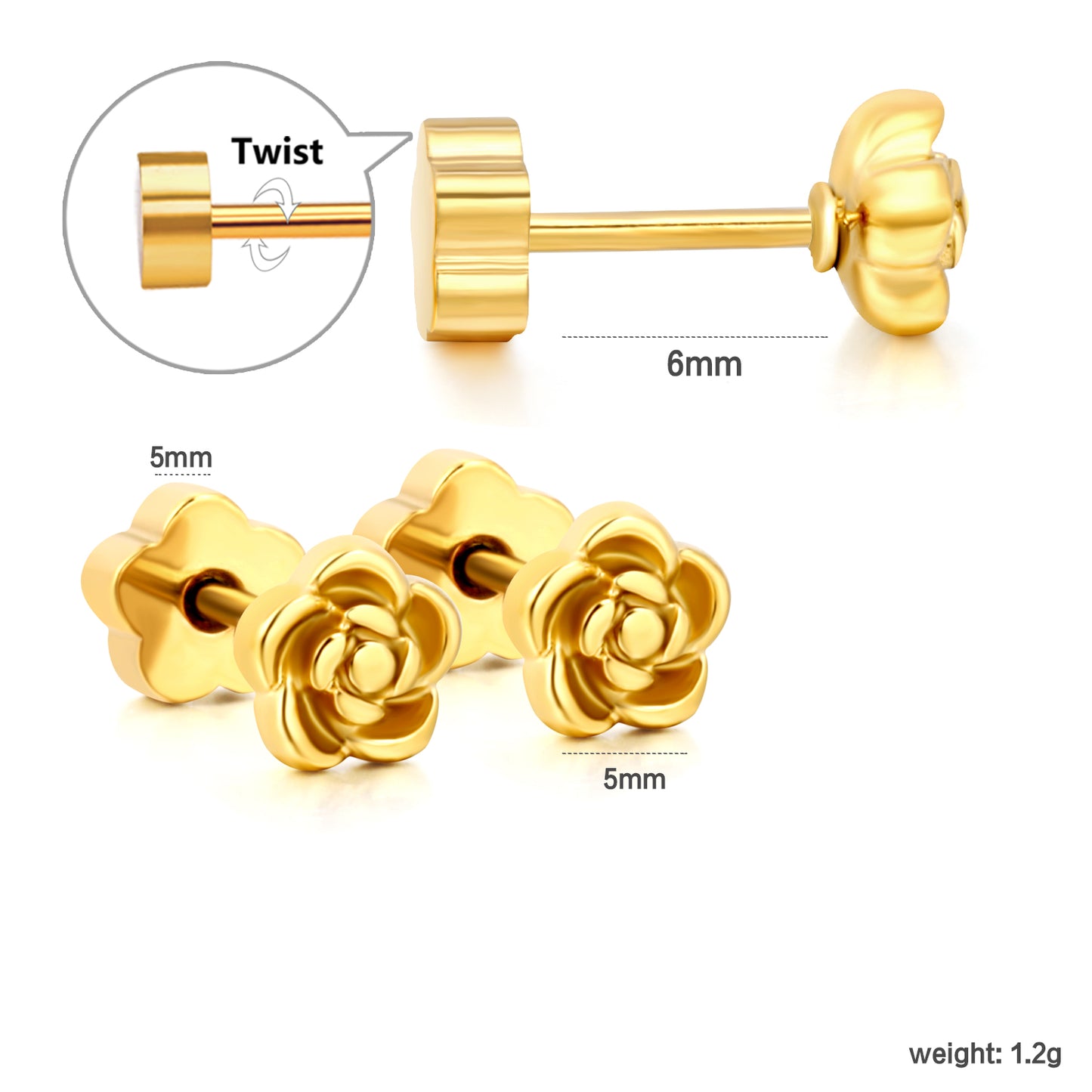 Cute Flower 18K Gold Plated Children's Earrings