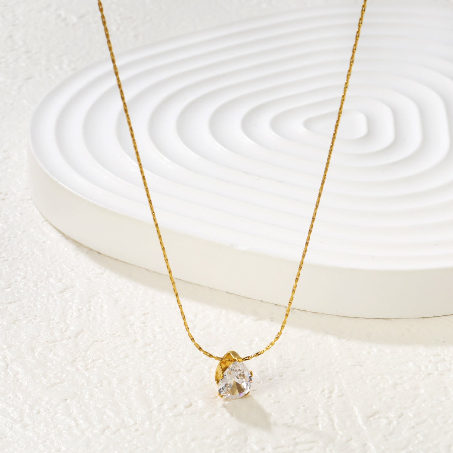 Pear CZ Solitaire 18K Gold-Plated Necklace