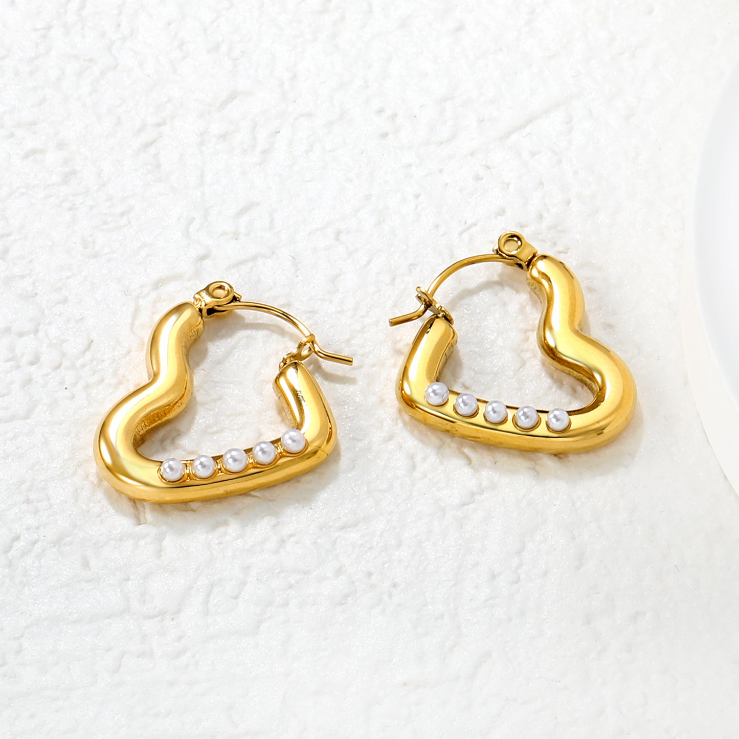 Heart Hoop Pearl 18K Gold-Plated Earrings