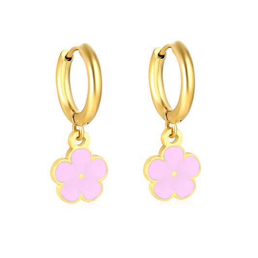 Pink Blossom Hoops gold earrings – main product shot on white by Twisty Locks
