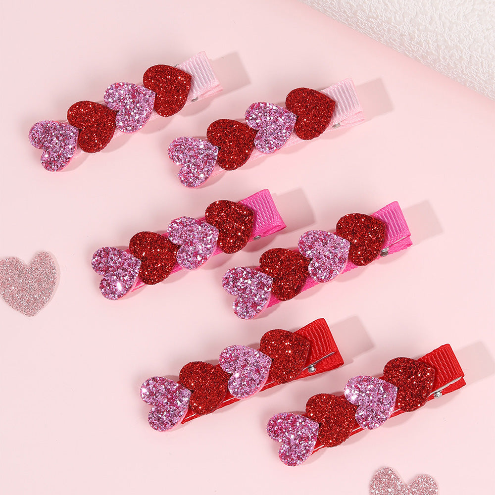 Glitter Heart Clips Set of 6