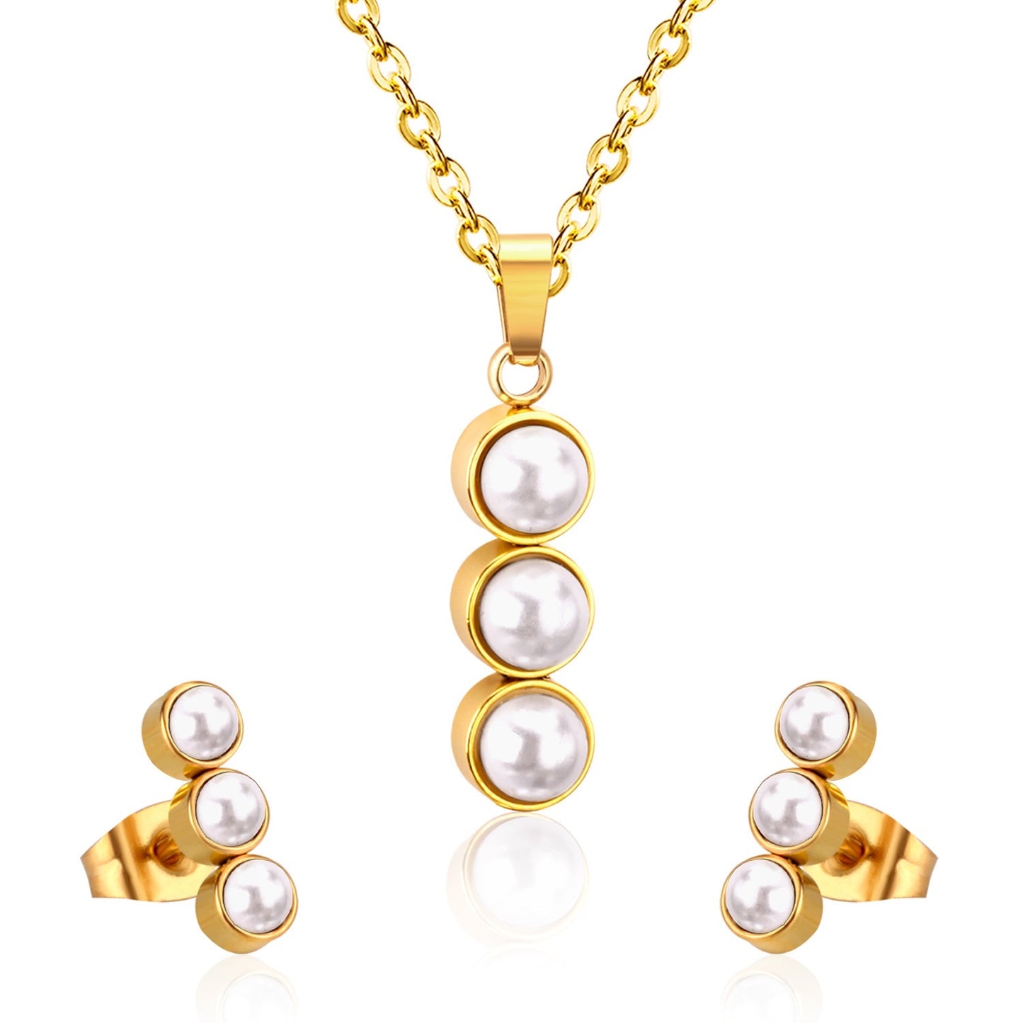 Triple Pearl Stack 18K Gold-Plated Jewellery Set (3 Pcs)