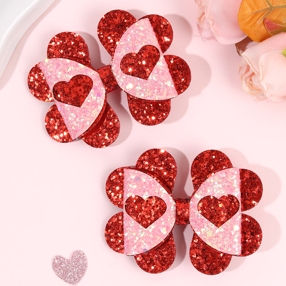 Glitter Heart Bows Set of 2