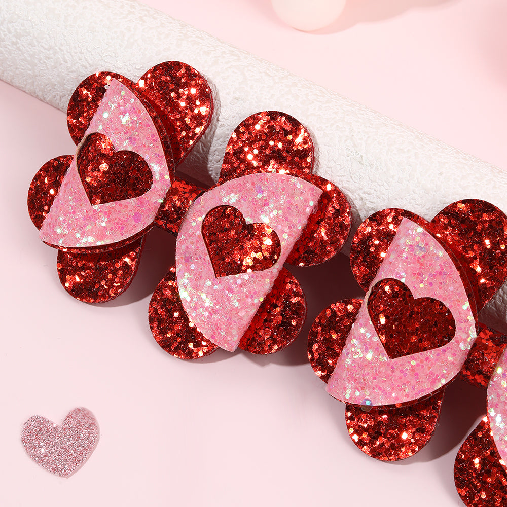 Glitter Heart Bows Set of 2