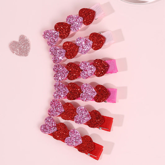 Glitter Heart Hair Clips for girls – sparkly heart design set of 6 by Twisty Locks