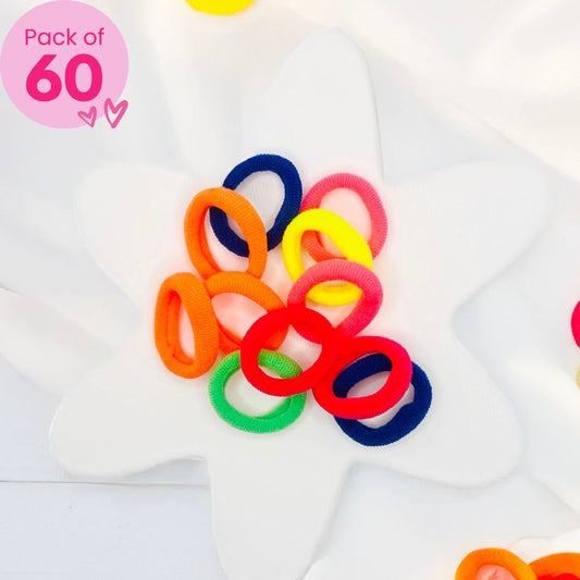 60 Soft Neon Hair Ties (With Pouch) - Twisty Locks  - Kids and Women Hair Accessories, Fashion Clothing and Jewellery India