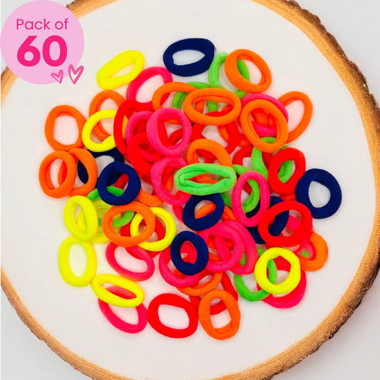 60 Soft Neon Hair Ties (With Pouch) - Twisty Locks  - Kids and Women Hair Accessories, Fashion Clothing and Jewellery India