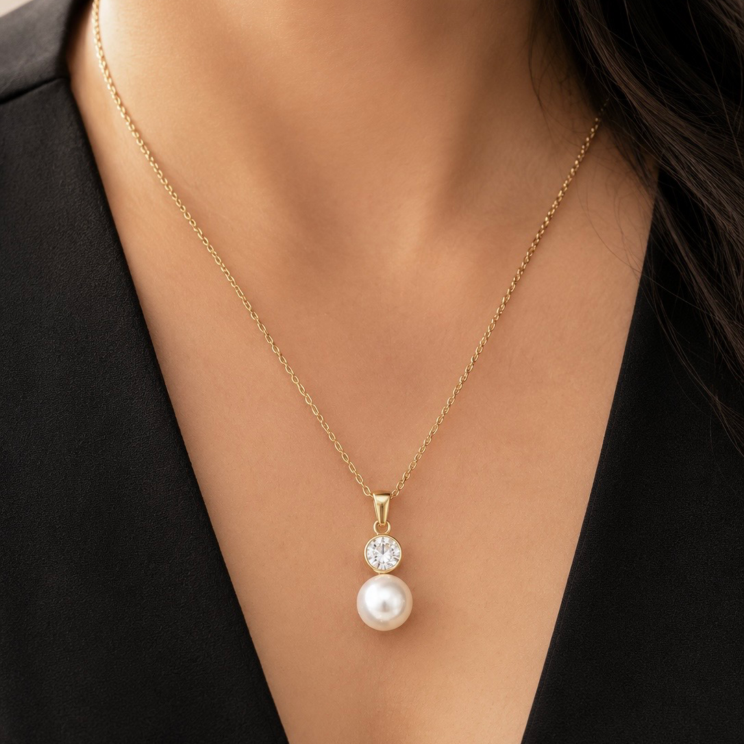 Pearl & CZ Drop 18K Gold-Plated Jewellery Set (3 Pcs)
