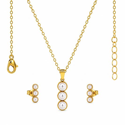 Triple Pearl Stack 18K Gold-Plated Jewellery Set (3 Pcs)