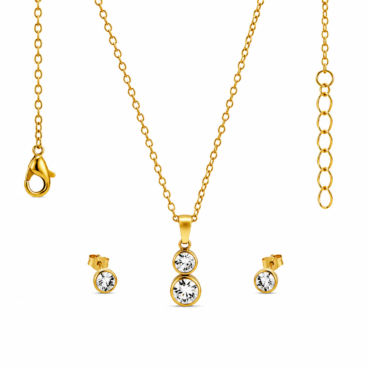 Twin CZ Drop 18K Gold-Plated Jewellery Set (3 Pcs)