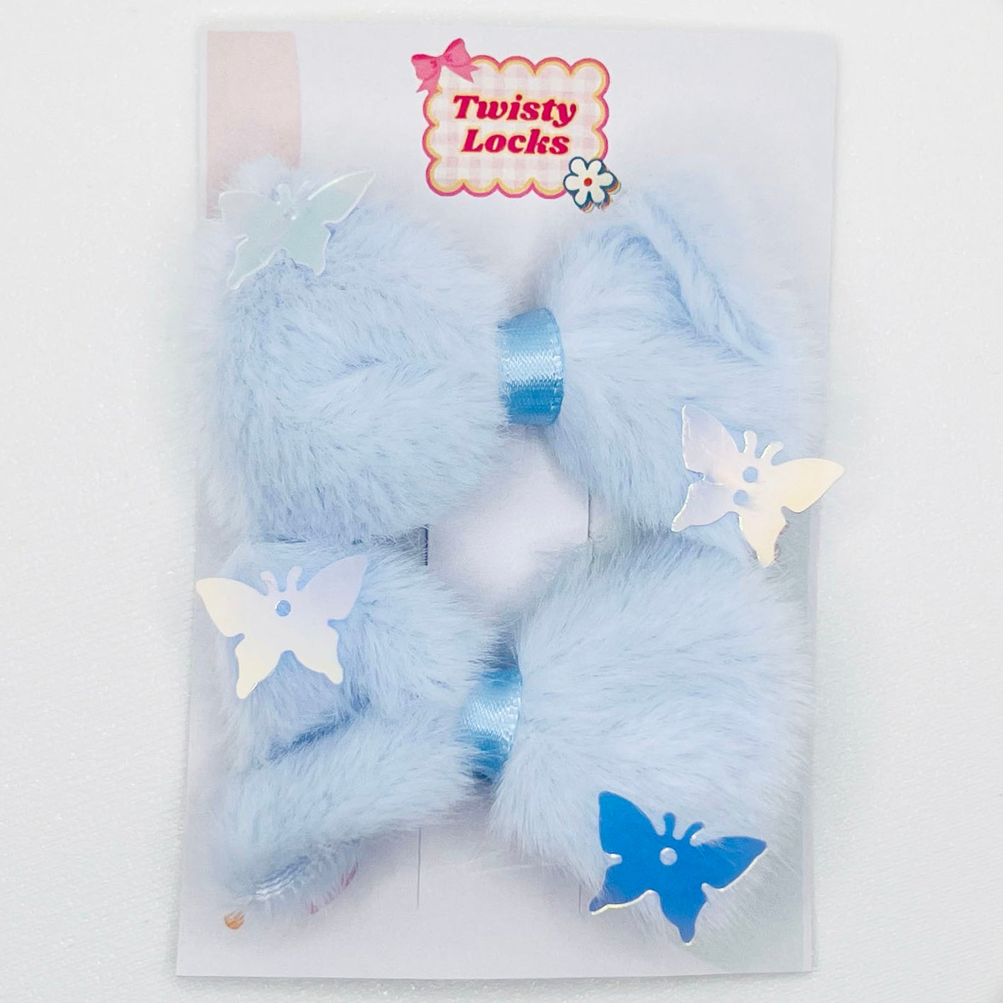 Blue Furry Bow Clips - Set of 2 - Twisty Locks  - Kids and Women Hair Accessories, Fashion Clothing and Jewellery India