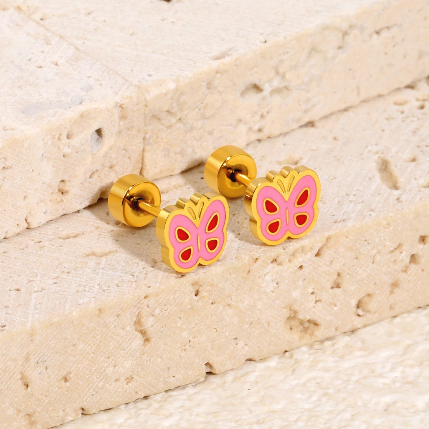 Blush Butterfly 18K Gold Plated Children's Earrings - Twisty Locks  - Kids and Women Hair Accessories, Fashion Clothing and Jewellery India