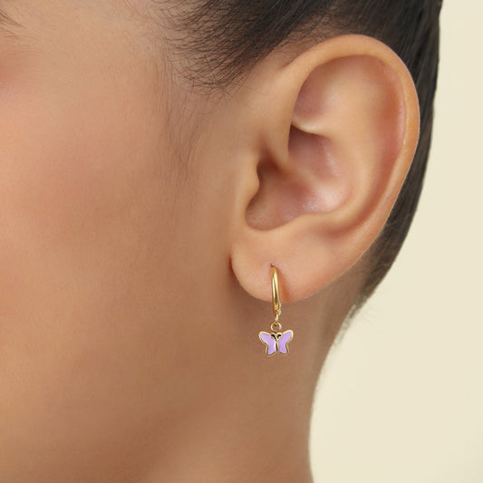 Butterfly Hoops gold earrings detail – butterfly hoop close-up by Twisty Locks