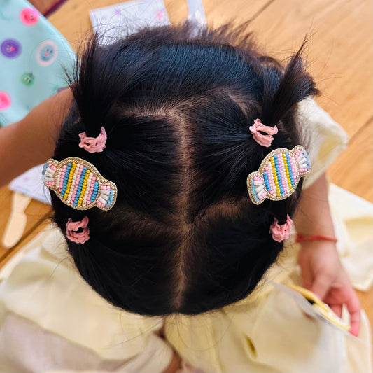Candy Embroidered Hair Clips Set - Twisty Locks  - Kids and Women Hair Accessories, Fashion Clothing and Jewellery India