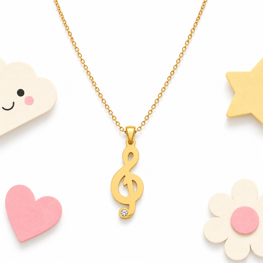 Sparkle Music Note 18K gold necklace for kids – gift for little music lovers by Twisty Locks