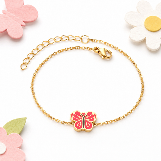 Coral Butterfly 18K gold bracelet for kids – skin safe kids jewellery by Twisty Locks