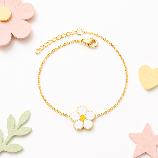 White Flower 18K gold bracelet for kids – skin safe kids jewellery by Twisty Locks