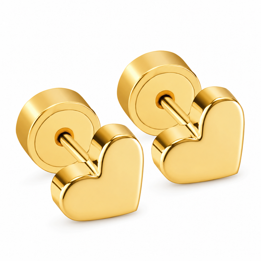 Hearts 18K gold earrings – AI product render on white by Twisty Locks