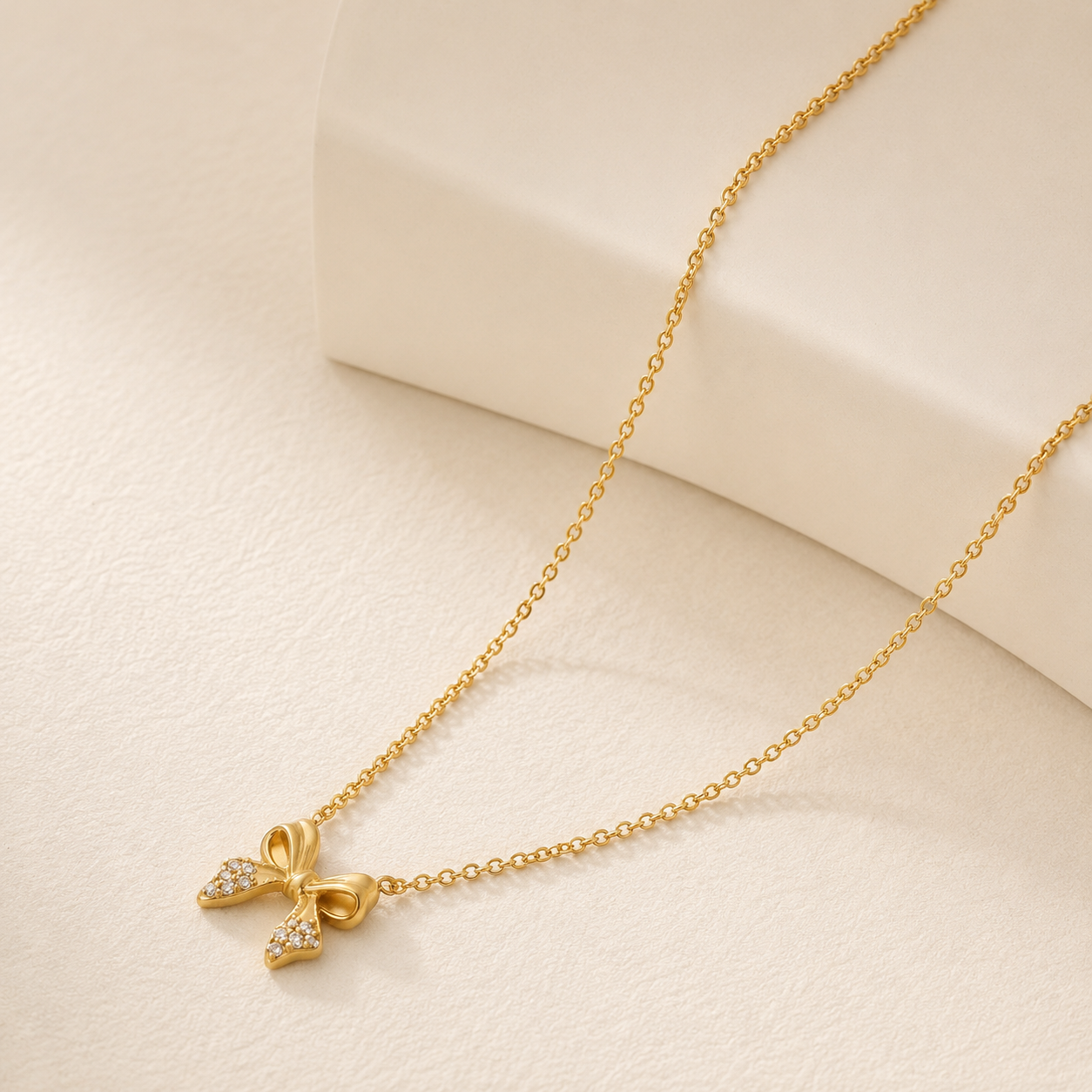 Pavé Bow CZ 18K Gold-Plated Necklace