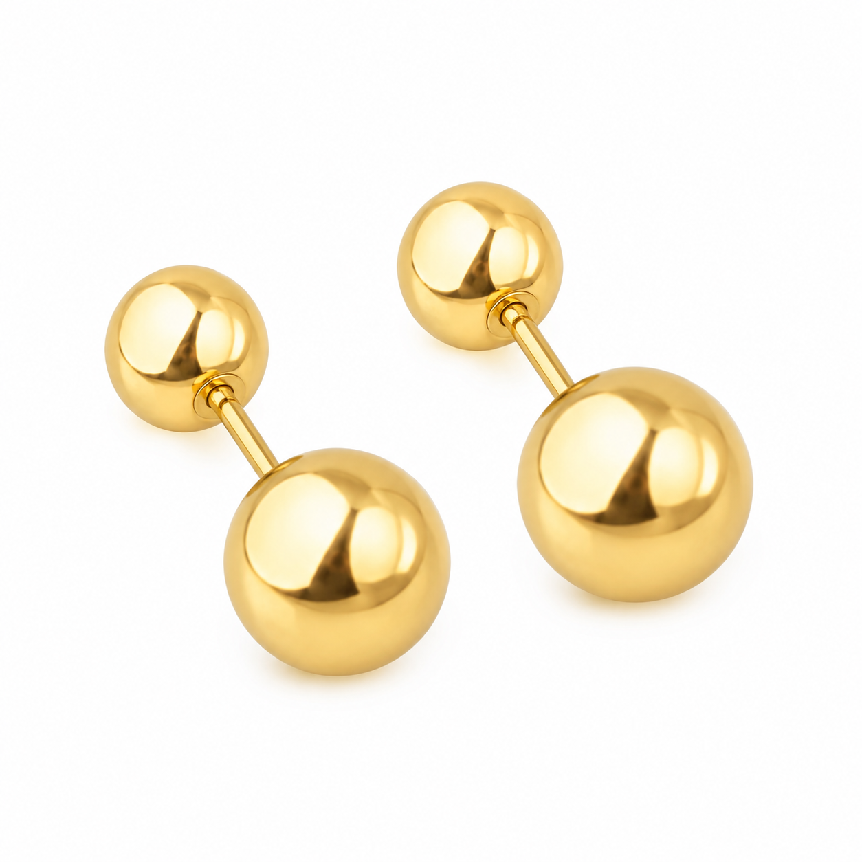 Double Ball Stud 18K gold-plated earrings for women – minimal modern design by Twisty Locks