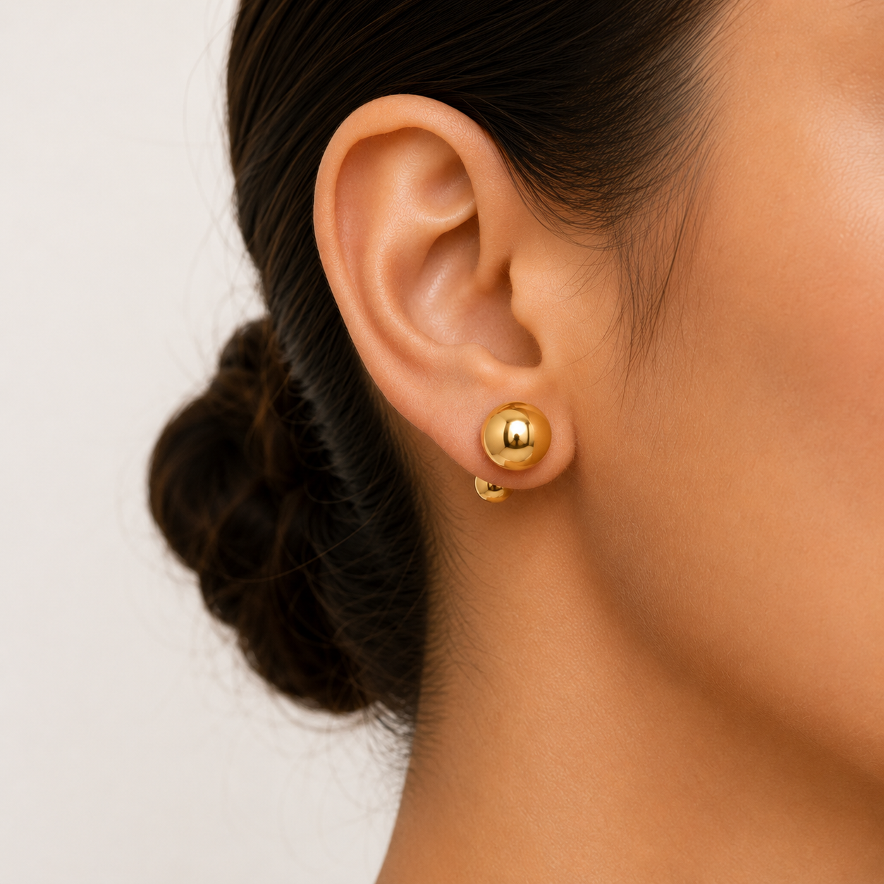 Double Ball Stud earrings close-up – anti-tarnish gold stud earrings by Twisty Locks