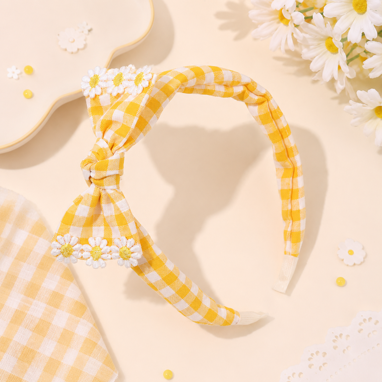 Fabric Ghingham Hairband & Bows Set of 3