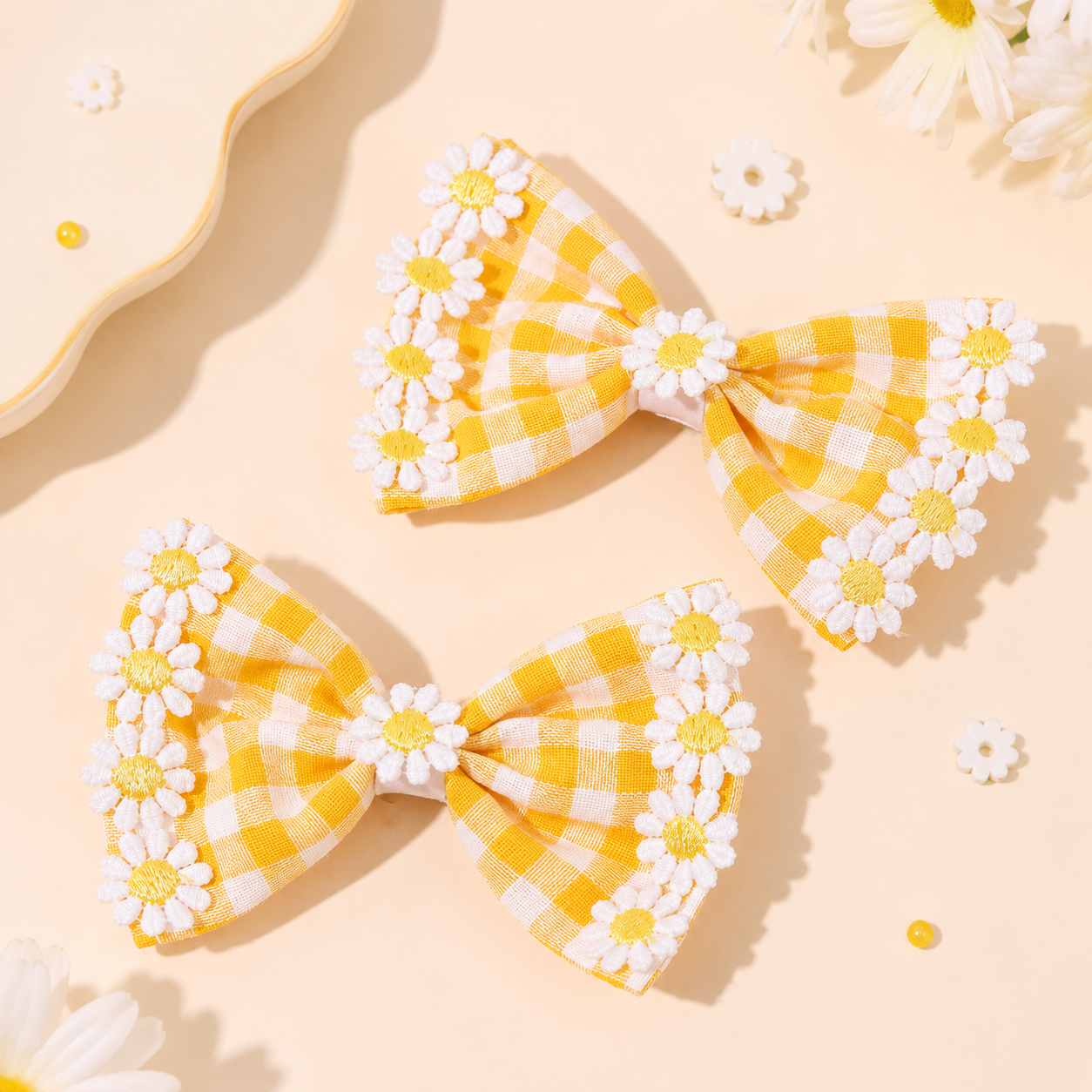 Fabric Ghingham Hairband & Bows Set of 3