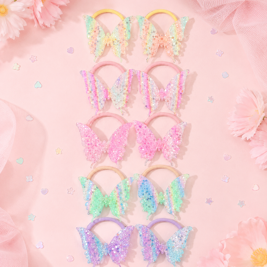 Holographic Butterfly Hair Ties for girls – iridescent shimmer design by Twisty Locks