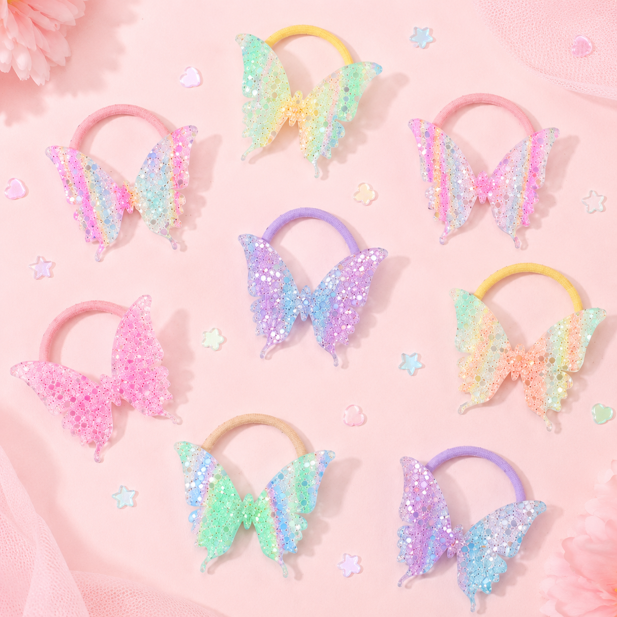 Holographic Butterfly Hair Ties Set of 10