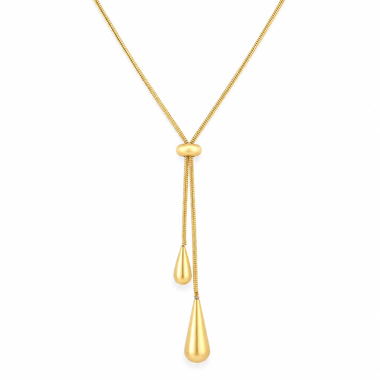 Double Teardrop Lariat 18K gold-plated necklace for women – sculptural lariat style by Twisty Locks