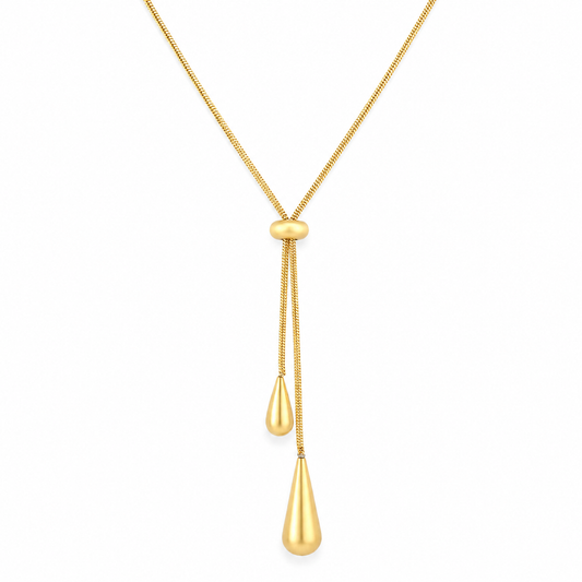Double Teardrop Lariat 18K gold-plated necklace for women – sculptural lariat style by Twisty Locks