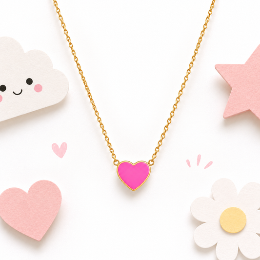Pink Heart 18K gold necklace for kids – sweet pink heart gift by Twisty Locks