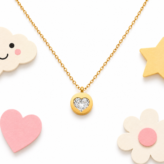 Heart Solitaire 18K gold necklace for kids – timeless heart gift by Twisty Locks
