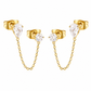 Double CZ Chain-Link Stud 18K gold-plated earrings for women – pear & round CZ by Twisty Locks