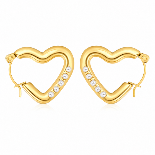 Heart Hoop Pearl 18K gold-plated earrings for women – romantic chunky hoop by Twisty Locks