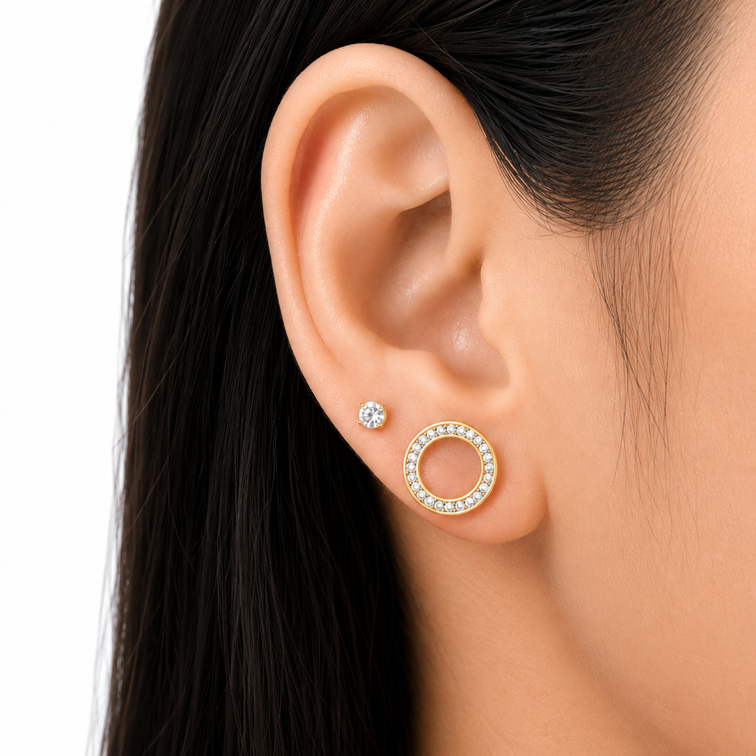 Crystal Halo Circle 18K Gold-Plated Jewellery Set (3 Pcs)