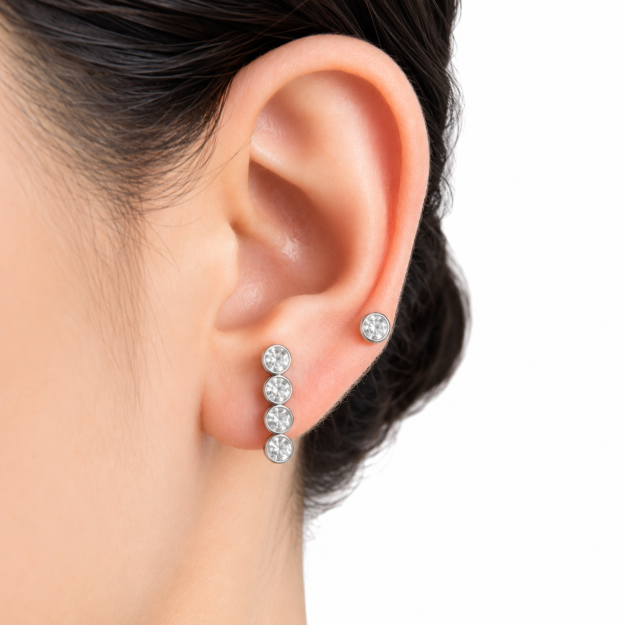 Crystal Stack Drop set close-up – anti-tarnish gold earrings & ring by Twisty Locks