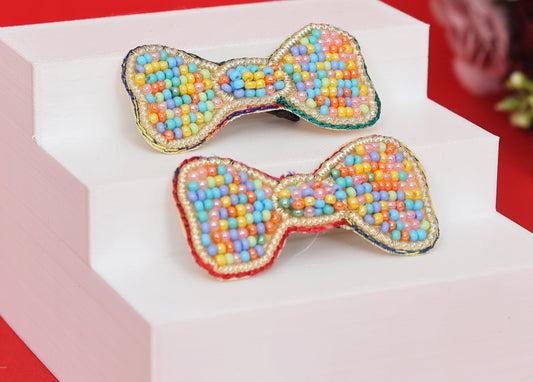Colorful Bow Embroidered Clips Set - Twisty Locks  - Kids and Women Hair Accessories, Fashion Clothing and Jewellery India